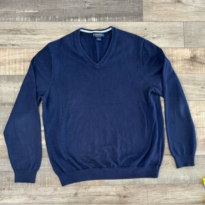 Brooks Brothers Deep Blue V-Neck Sweater - 100% Supina Cotton